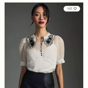 Anthropologie MAEVE sheer puff sleeve blouse